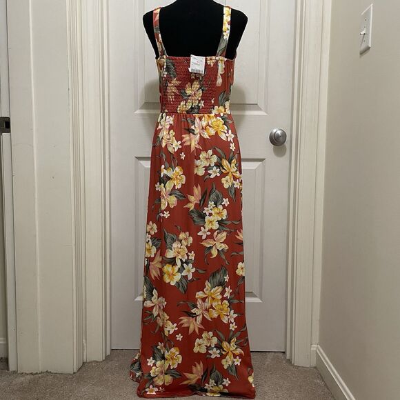 NEW Derek Heart Sleeveless Maxi Dress Coral Tropical Floral Boho Stretch‎ Large - Picture 3 of 10